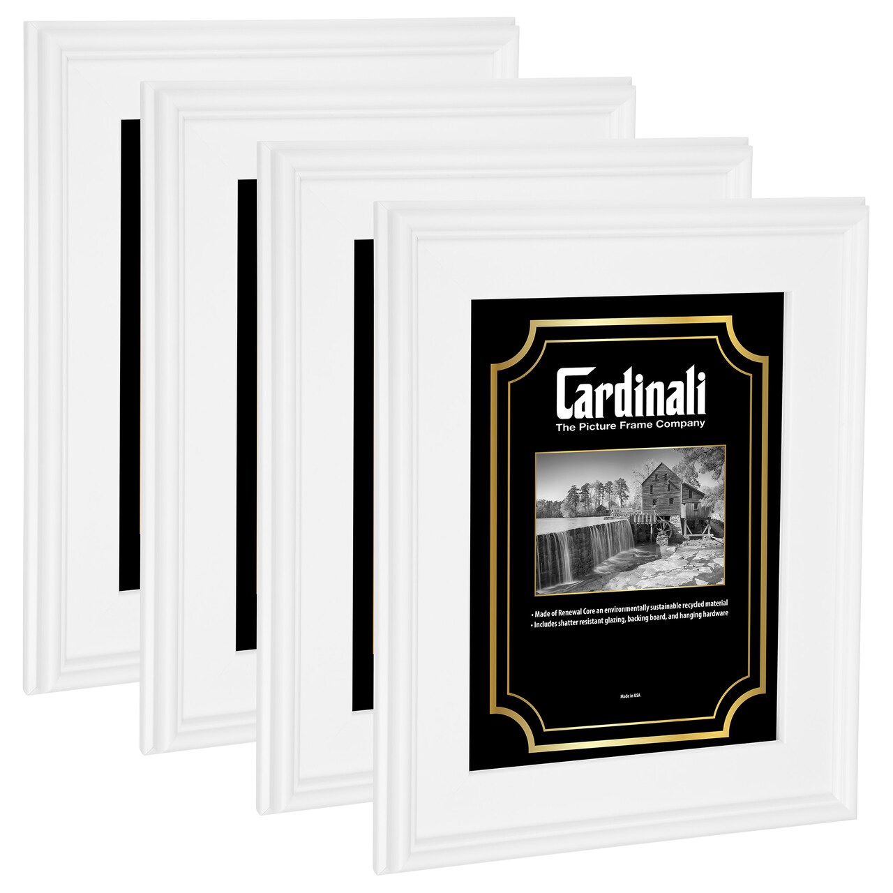 Cardinali Plein Air, White 12x16" - Set of 4 - Picture Frame with Acrylic Glazing & Cardboard Backing, for Photography or Canvas Frame, 3 Wide Moulding, 1/2 Rabbet Depth, D-Ring Hangers Included